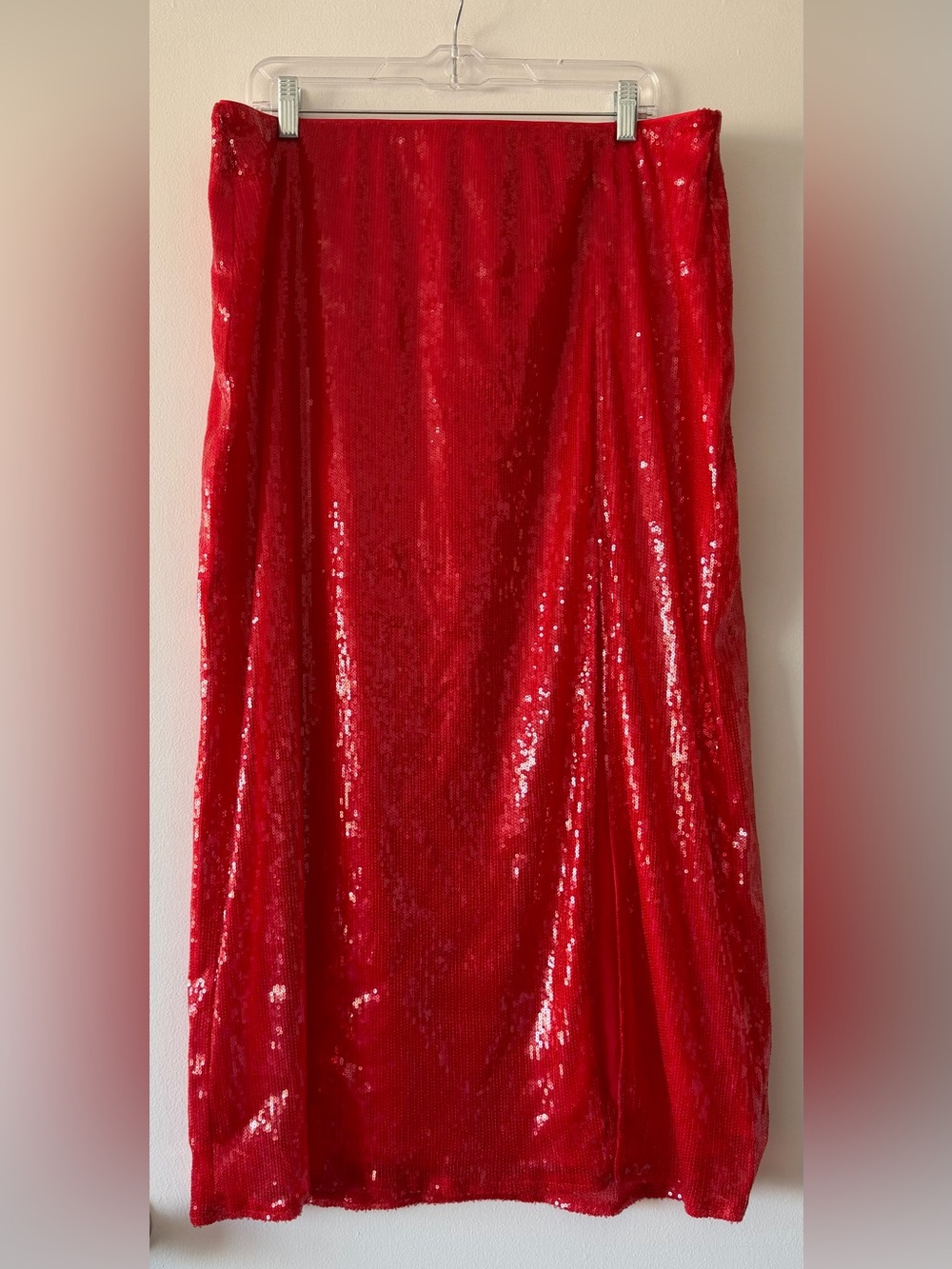 NWT A New Day Red Sequin Midi Skirt with Front Slit Size XL Holiday Glam Sparkle